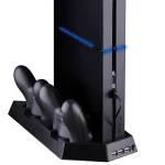 4 v 1 vertikálny stojan PS4 s ventilátorom, USB hubom a nabíjačkou pre 2 ovládače