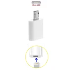 Vista lateral del adaptador Lightning hembra a Micro USB macho satkit