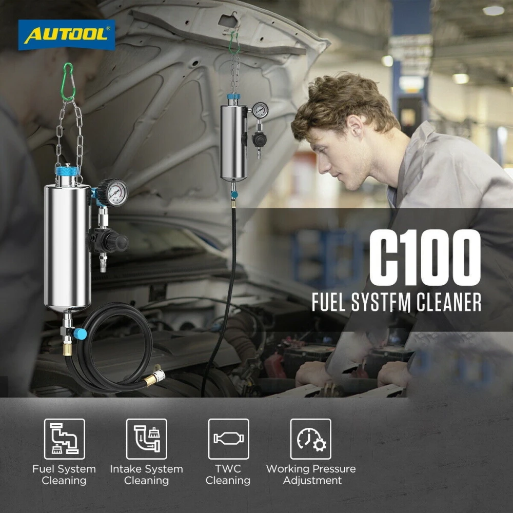 AUTOOL C100 čistič vstrekovačov benzínu s adaptérmi