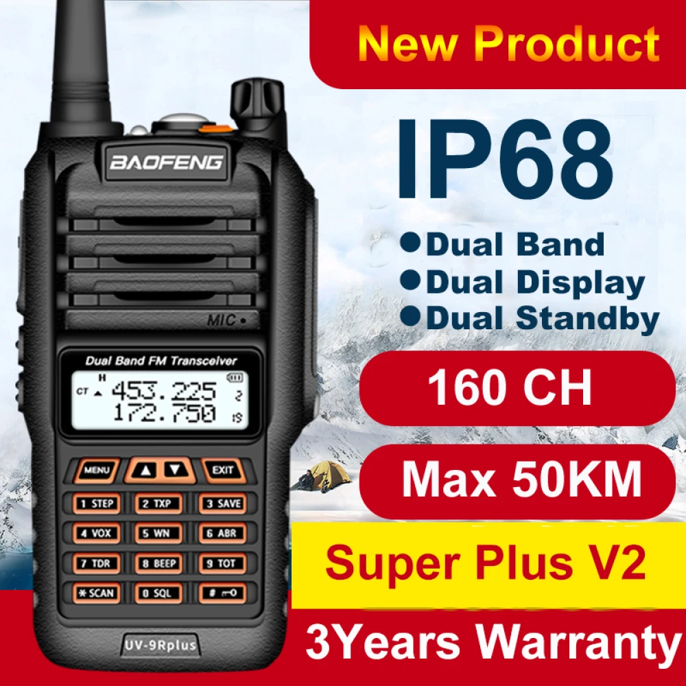 Baofeng UV9R Plus vysielačka s dlhým dosahom a 160 kanálmi VHF/UHF