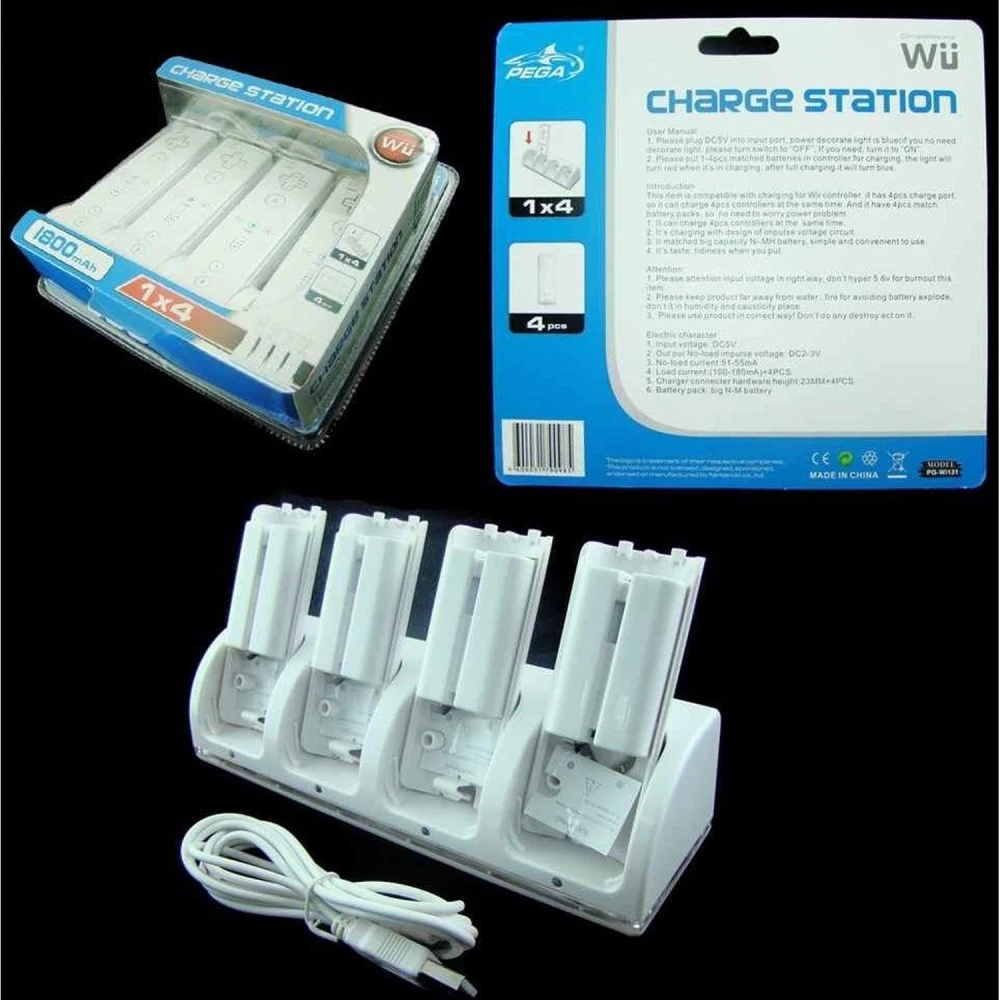 Nabíjacia stanica pre 4 Wii ovládače so 4 batériami pre Wii Remote - súčasné nabíjanie
