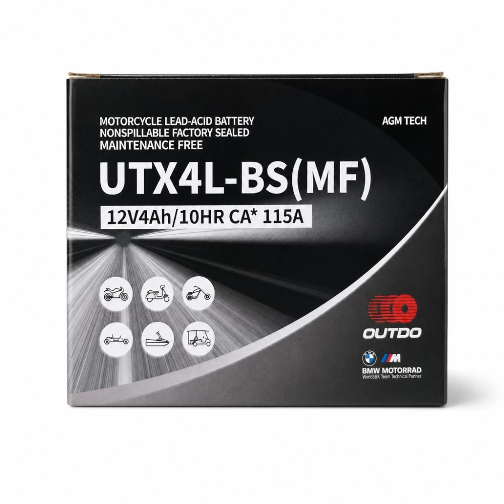 Batéria Moto AGM 12V 4Ah OUTDO UTX4L-BS(MF) - Kompatibilná Yuasa YTX4L-BS / GTX4L-BS / ETX4L-BS