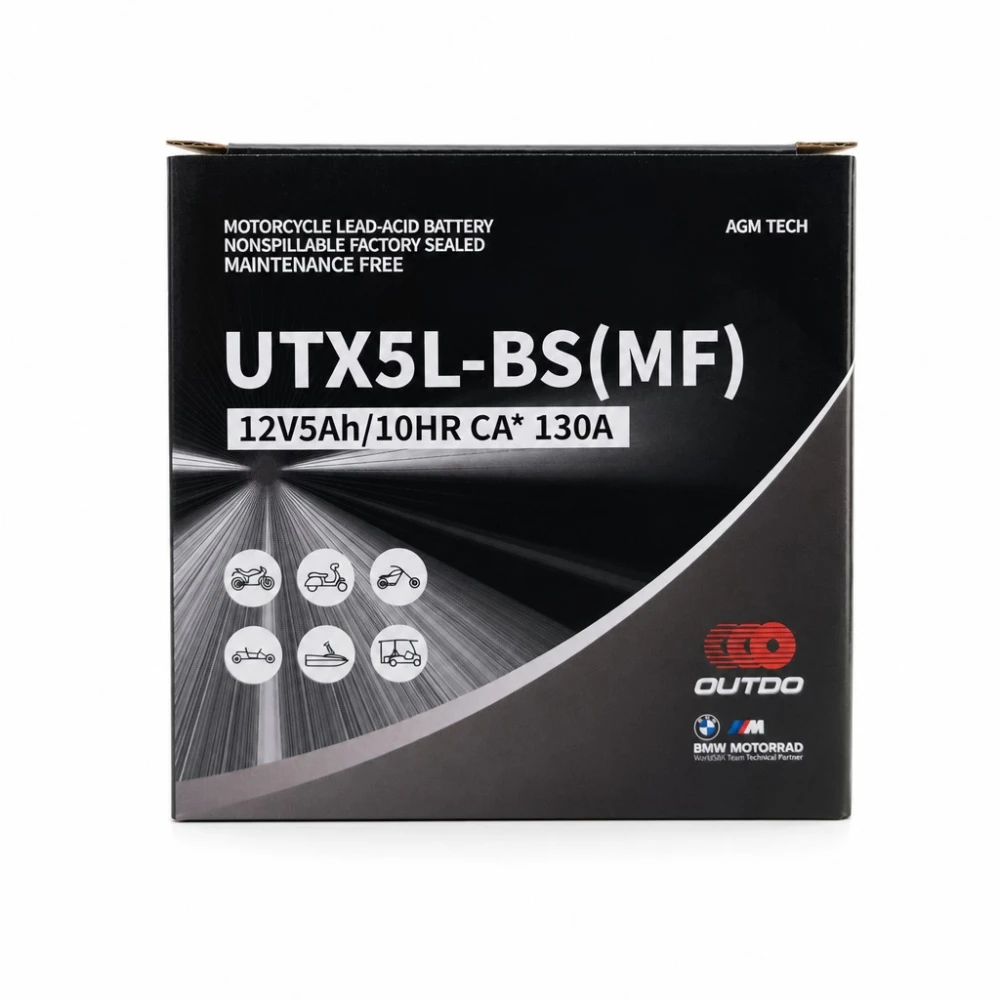 Batéria Moto AGM 12V 5Ah OUTDO UTX5L-BS(MF) - Kompatibilná Yuasa YTX5L-BS / GTX5L-BS / ETX5L-BS