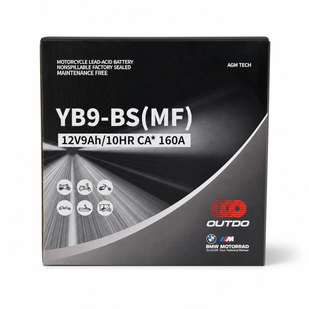 Batéria Moto AGM 12V 9Ah OUTDO YB9-BS(MF) - Kompatibilná Yuasa YB9-B / GS GM9Z-3B-1 / GS YB9-B / 12N9-4B-1 (flooded)