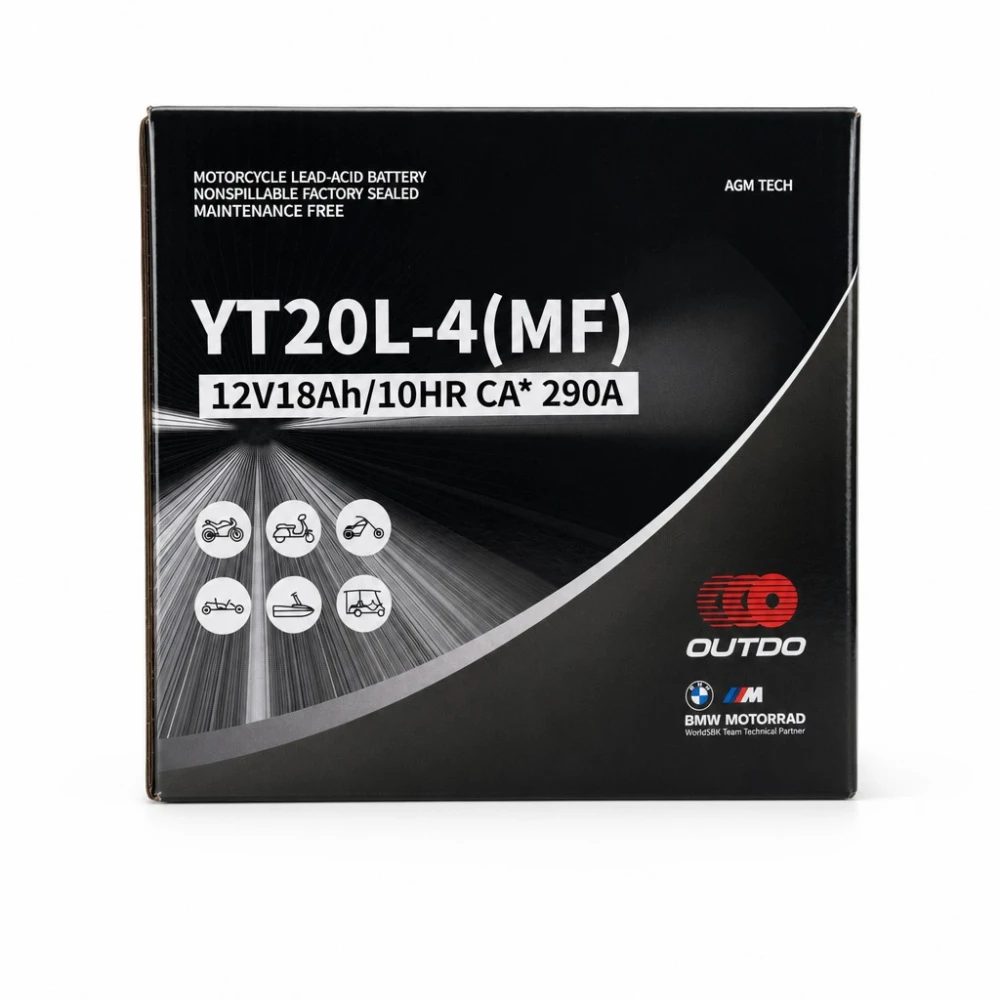 Batéria Moto AGM 12V 18Ah OUTDO YT20L-4(MF) - Kompatibilná Yuasa YTX20L-BS / GTX20L-BS / ETX20L-BS / Y50-N18L-A