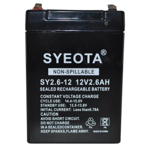 Nabíjateľná olovená batéria 12V 2.6Ah SY2.6-12 pre alarmy, váhy a hračky