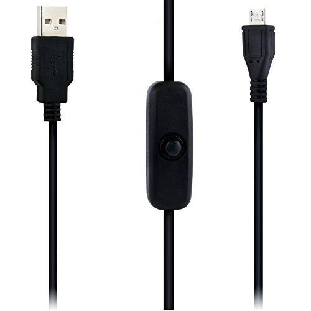 USB A na Micro USB kábel s vypínačom pre Raspberry Pi 1m čierny