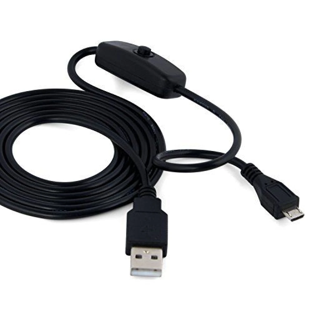 USB A na Micro USB kábel s vypínačom pre Raspberry Pi 1m čierny