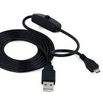 USB A na Micro USB kábel s vypínačom pre Raspberry Pi 1m čierny