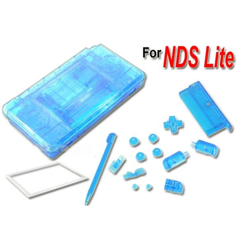 Náhradný kryt Nintendo DS Lite modrý priehľadný s tlačidlami a skrutkami