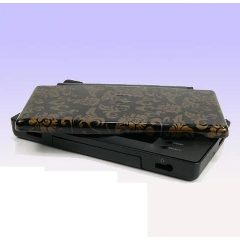 Náhradný kryt Nintendo DS Lite so zlatými kvetmi na čiernom pozadí