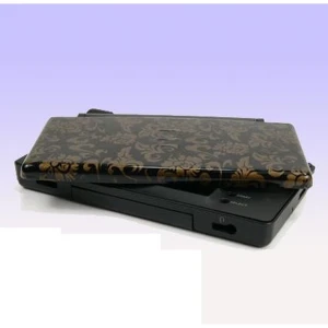 Náhradný kryt Nintendo DS Lite so zlatými kvetmi na čiernom pozadí