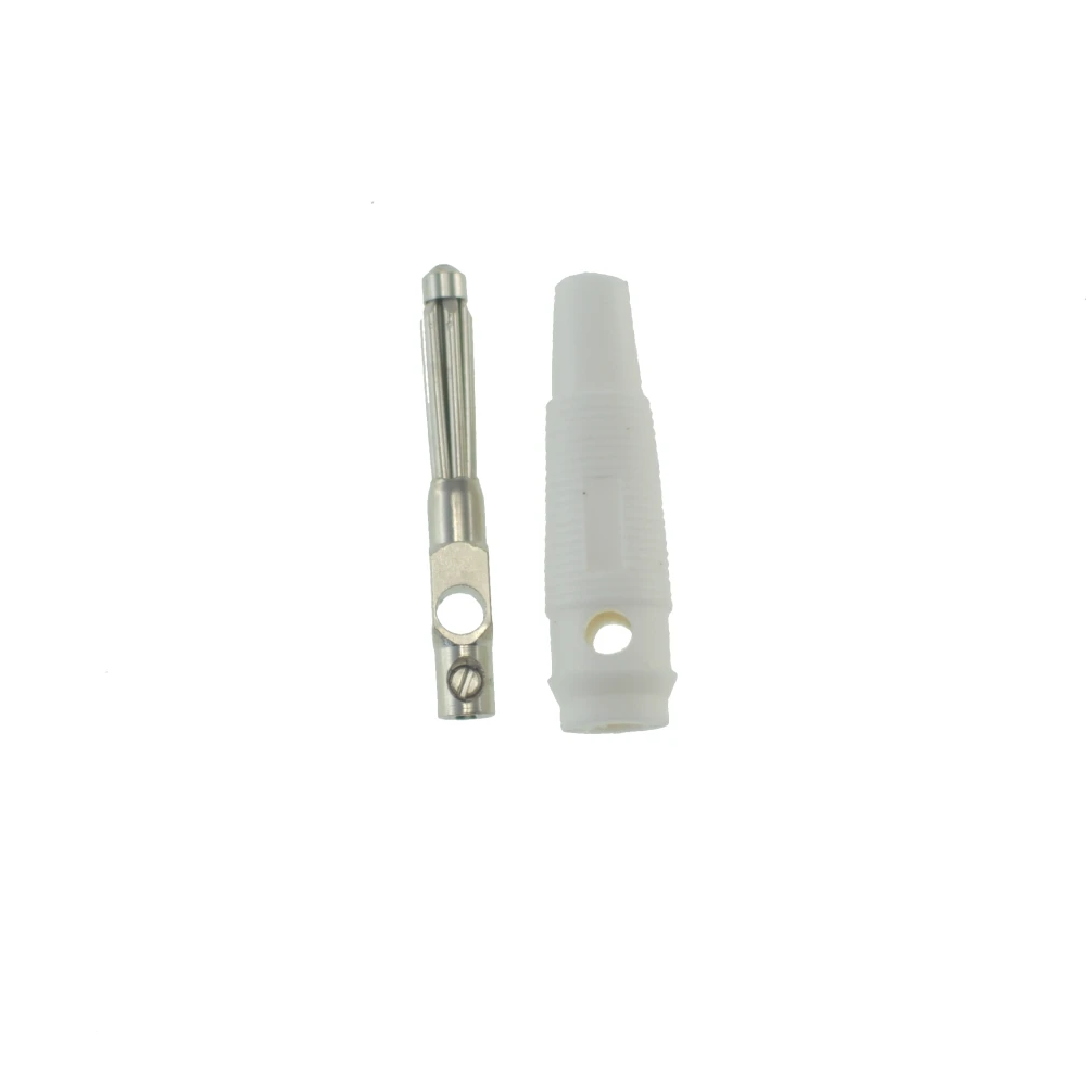 Biely banánikový konektor 4mm BP4526 pre vlastné káble Satkit