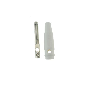Biely banánikový konektor 4mm BP4526 pre vlastné káble Satkit