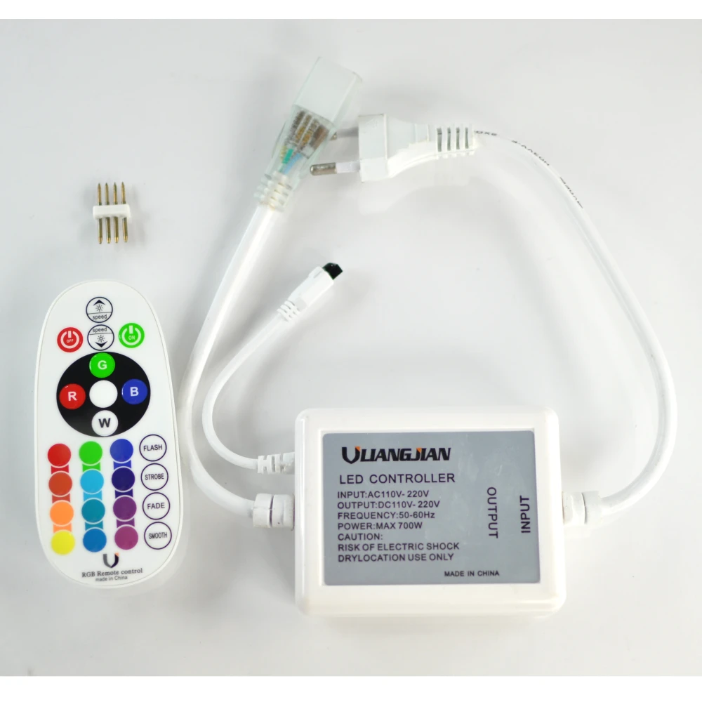 RGB LED pásik ovládač 220V s dimmerom a IR ovládačom 24 tlačidiel