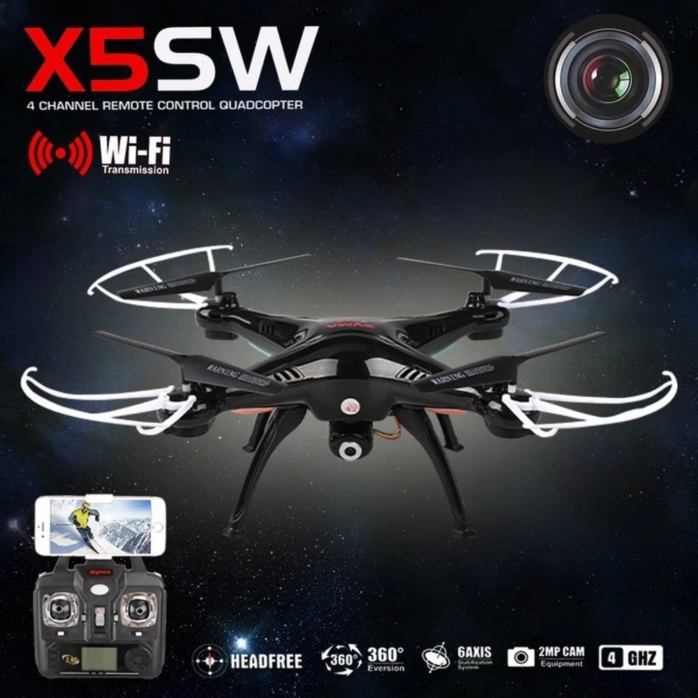Dron Syma X5SW s HD kamerou a Wi‑Fi - čierny quadcopter 4CH 6Axis Gyro