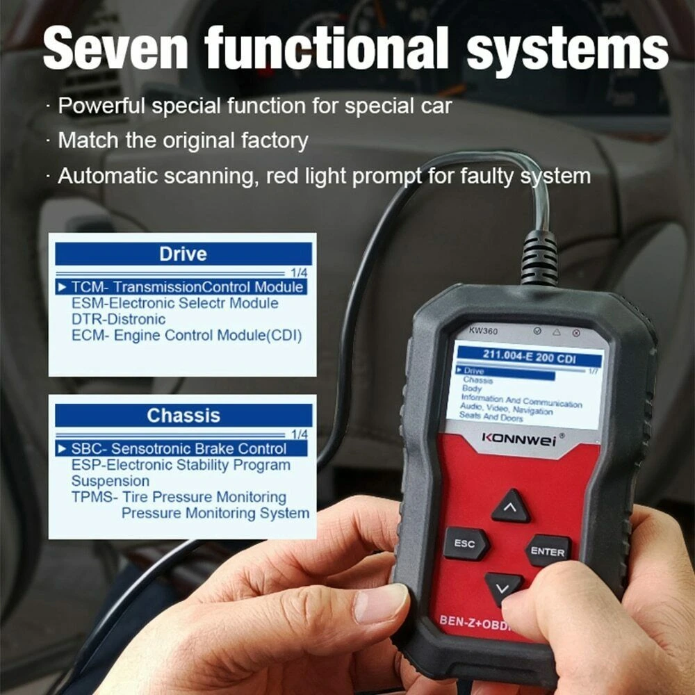 Diagnostický skener Mercedes Benz Konnwei KW360 12V kompletný systém