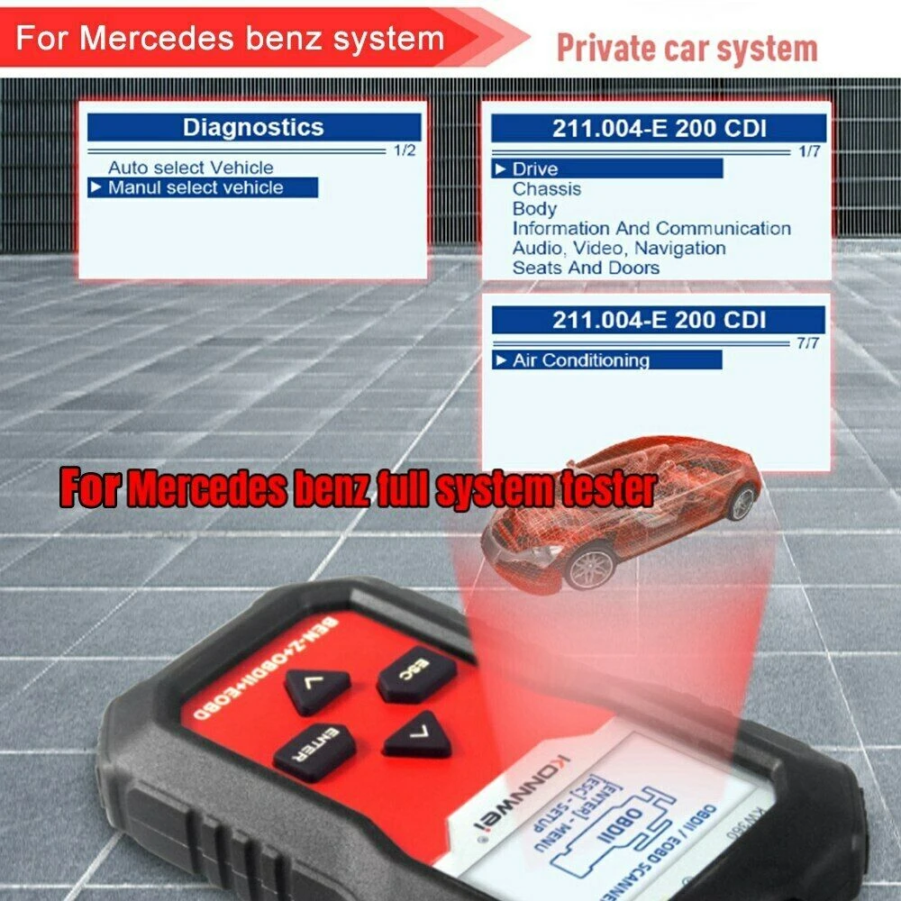Diagnostický skener Mercedes Benz Konnwei KW360 12V kompletný systém