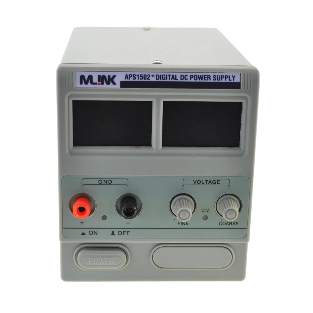 Fuente de alimentación Mlink APS1502+ en uso sobre banco de trabajo electrónico