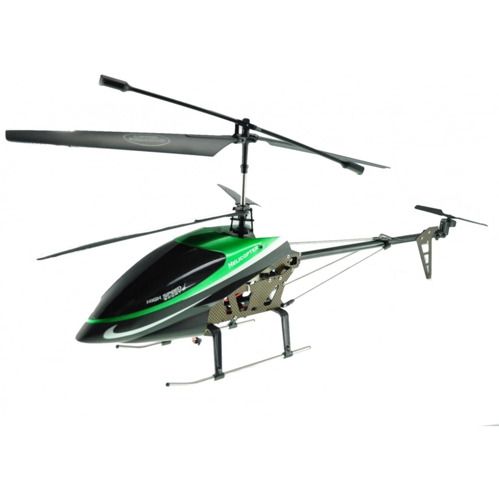 Vista lateral del helicóptero radio control F-28 con 3,5 canales