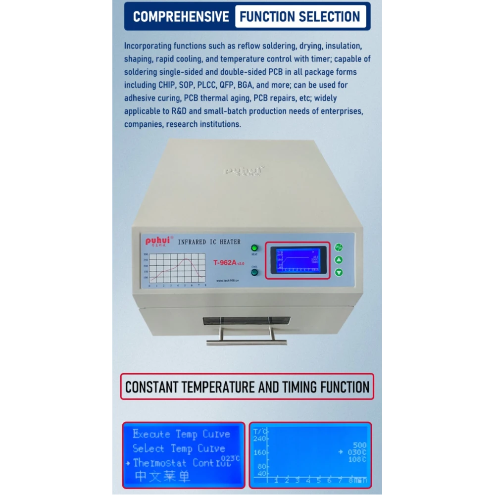 Infračervená reflow pec T-962A Puhui V2.0 na SMD a BGA