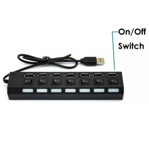 USB 2.0 hub, 7 portov s európskym napájaním, čierny