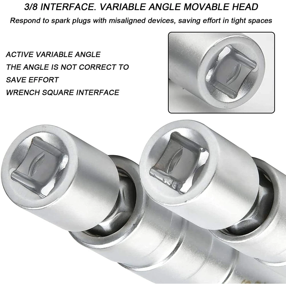 Juego de llaves de vaso para bujía magnética universal y flexible 14 mm y 16 mm