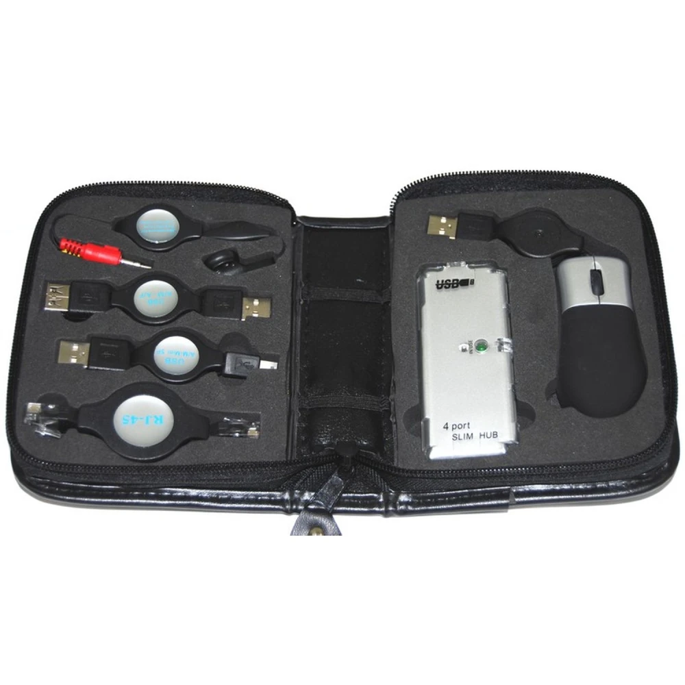 Auriculares con micrófono y cables incluidos en kit de viaje USB satkit
