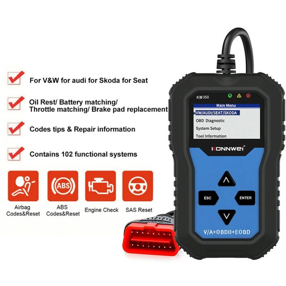Konnwei KW350 diagnostický skener pre kompletný systém VW Audi Seat Skoda