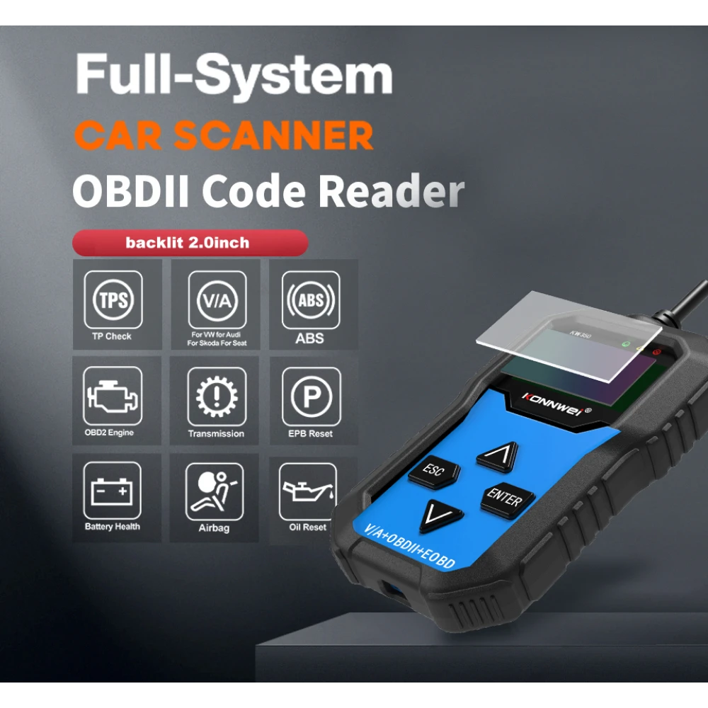 Konnwei KW350 diagnostický skener pre kompletný systém VW Audi Seat Skoda