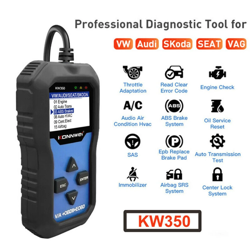 Konnwei KW350 diagnostický skener pre kompletný systém VW Audi Seat Skoda
