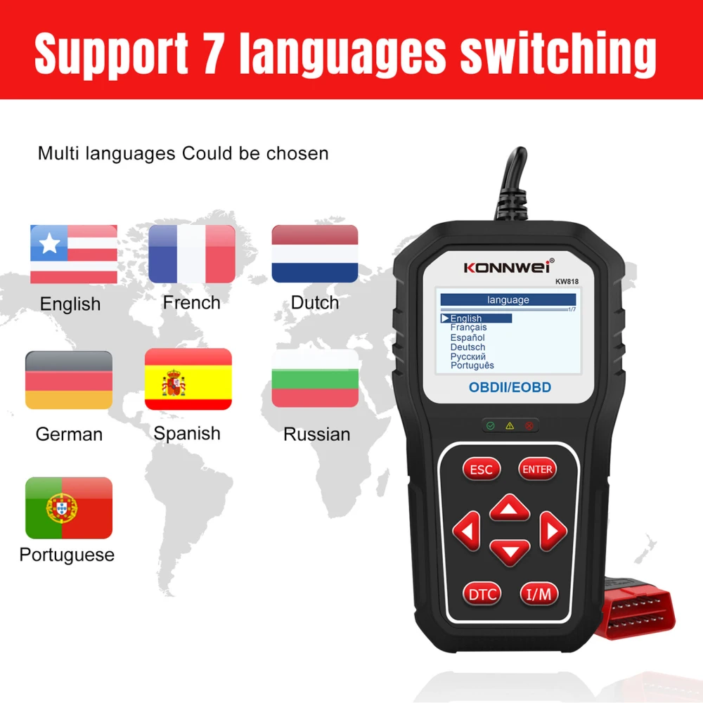 KONNWEI KW818 OBD2 skener: čítačka chýb OBDII pre autá od 1996