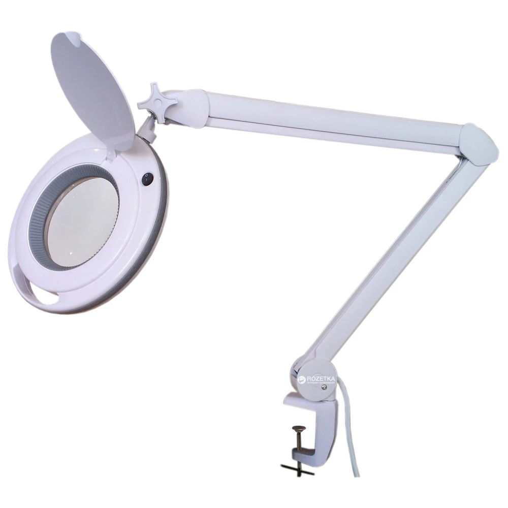 Lupa con brazo articulado y tapa protectora para mesa de trabajo