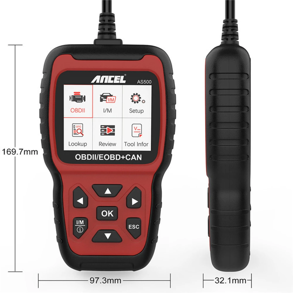 Ancel AS500 OBD2 Scanner conectado a vehículo para diagnóstico