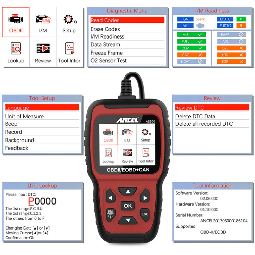 Diagnostika vozidiel Ancel AS500 OBD2 Scanner