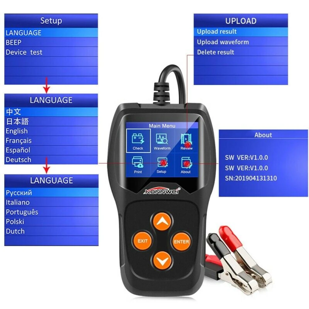 Konnwei KW600 12V tester batérií do auta a motorky