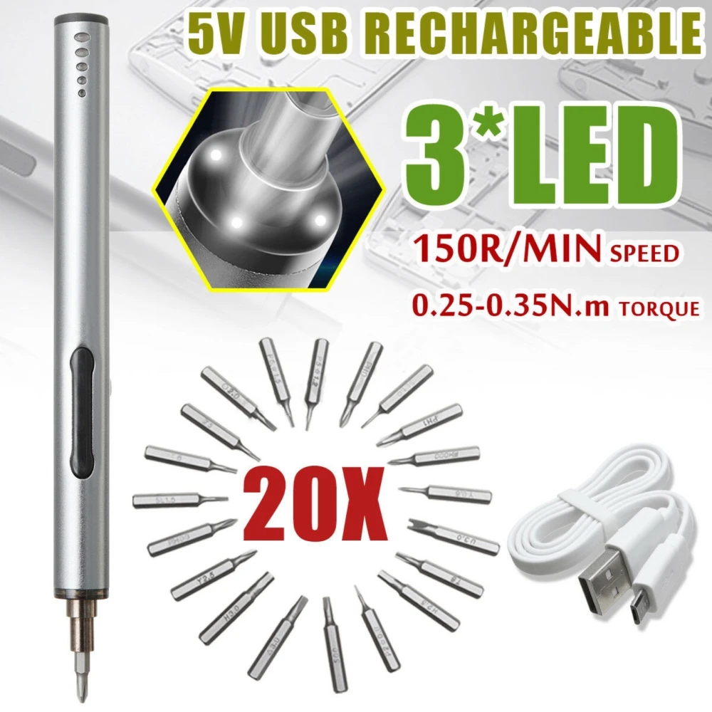 Mini elektrický skrutkovač bezdrôtový USB nabíjateľný 3 LED multifunkčný 22v1 set