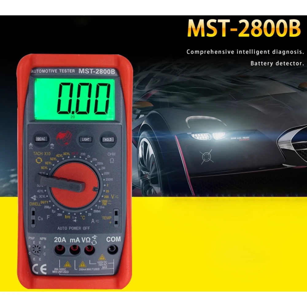 MST-2800B digitálny multimeter s veľkým LCD displejom pre autoelektriku