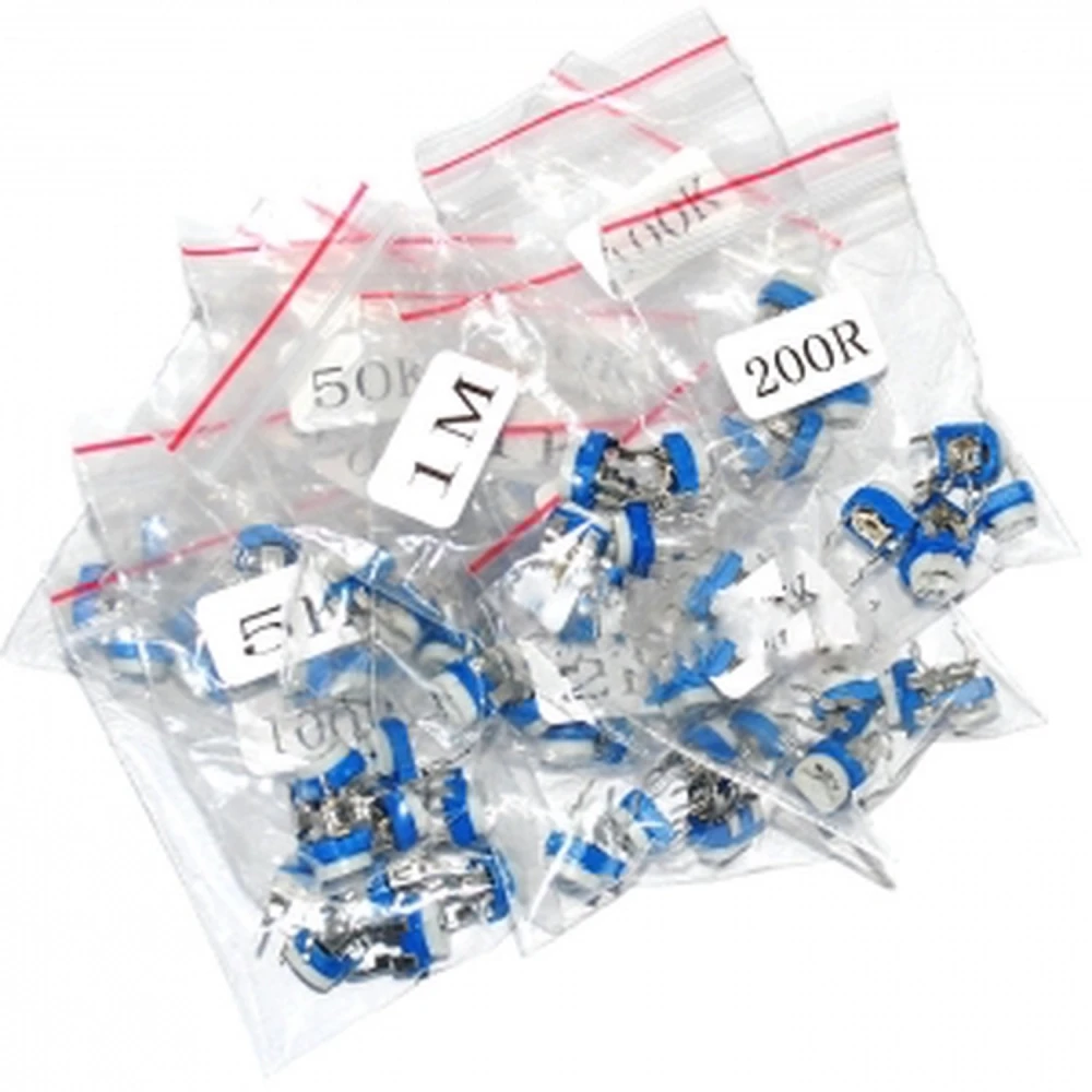 Pack 65 lineárnych potenciometrov DIP, 13 rôznych hodnôt, 5 ks od každej