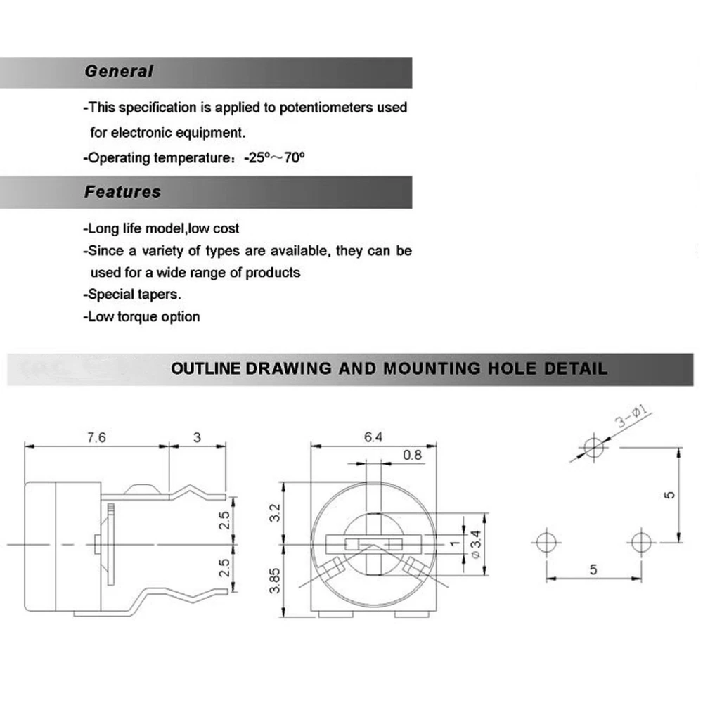 Kit de 65 potenciometros lineales en montaje DIP con diferentes valores de resistencia