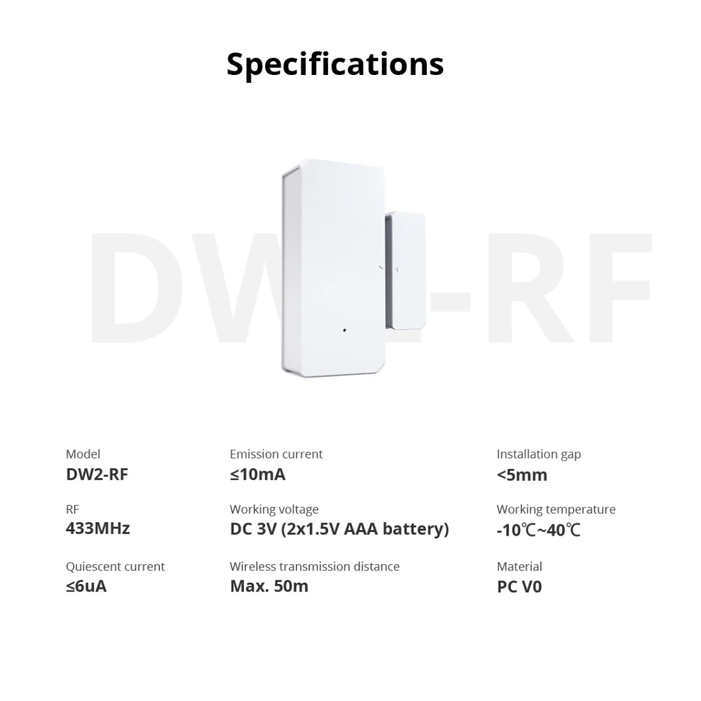 Bezdrôtový senzor dverí a okien SONOFF DW2 RF pre domáci alarm