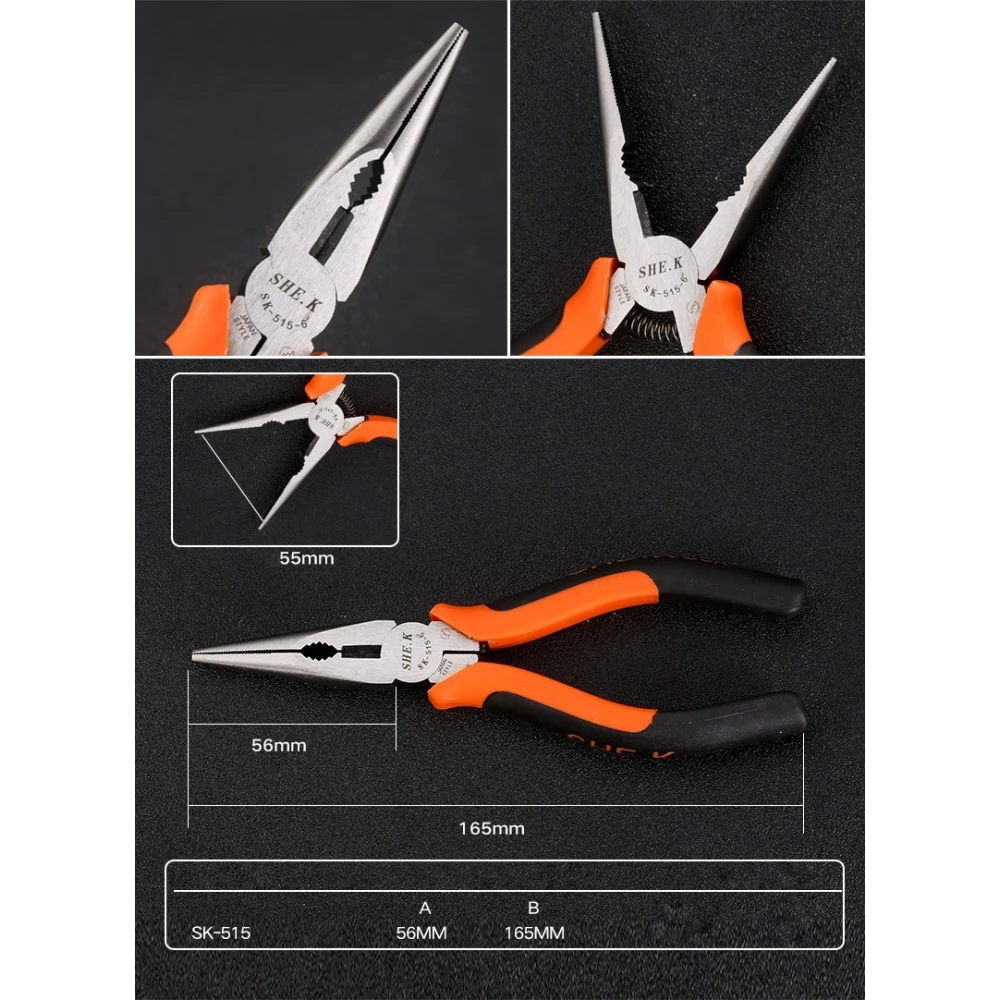SK-515 165mm kliešte s dlhým nosom TSX TOOL s ergonomickou rukoväťou