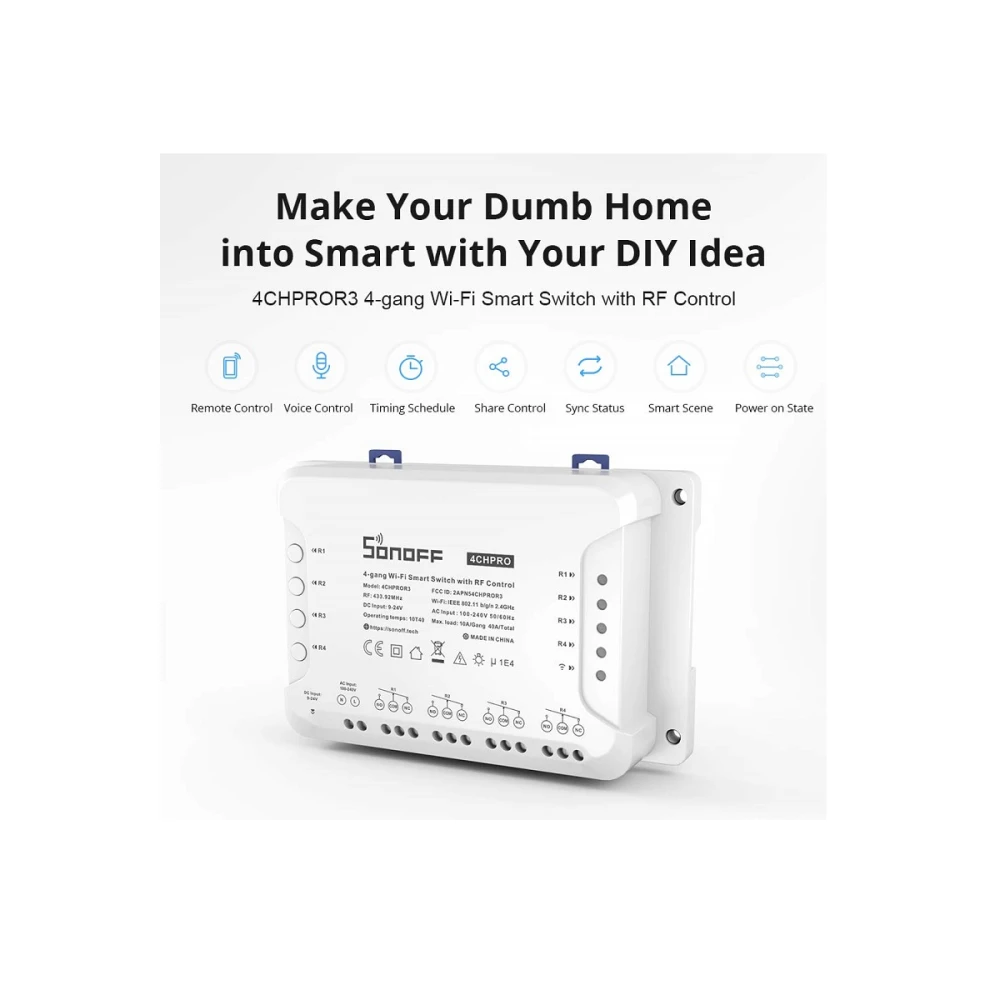 Sonoff 4CH Pro R3 WiFi spínač 4 kanály pre smart domácnosť s Alexa a Google Home