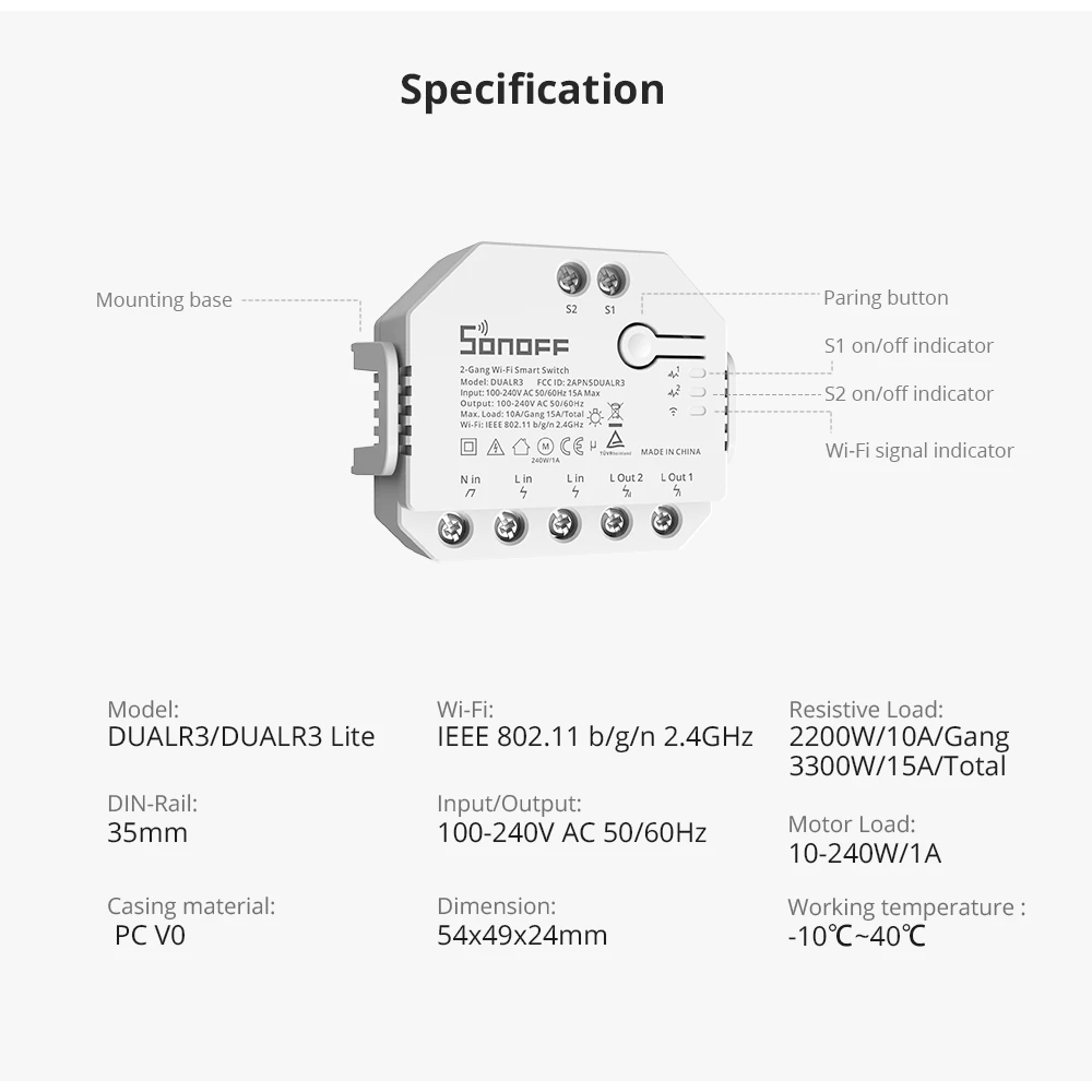 SONOFF DUAL R3 inteligentný dvojitý spínač s meraním výkonu