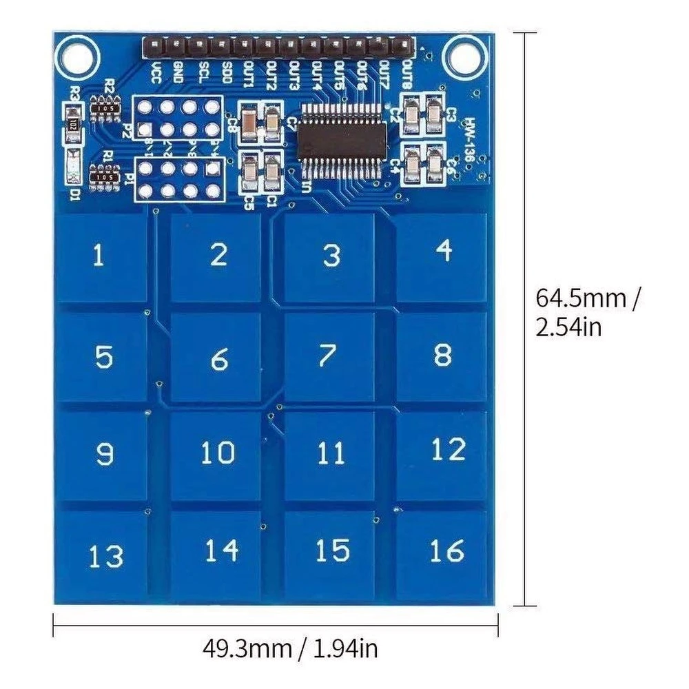 TTP229 kapacitný dotykový modul 16 kanálov pre Arduino