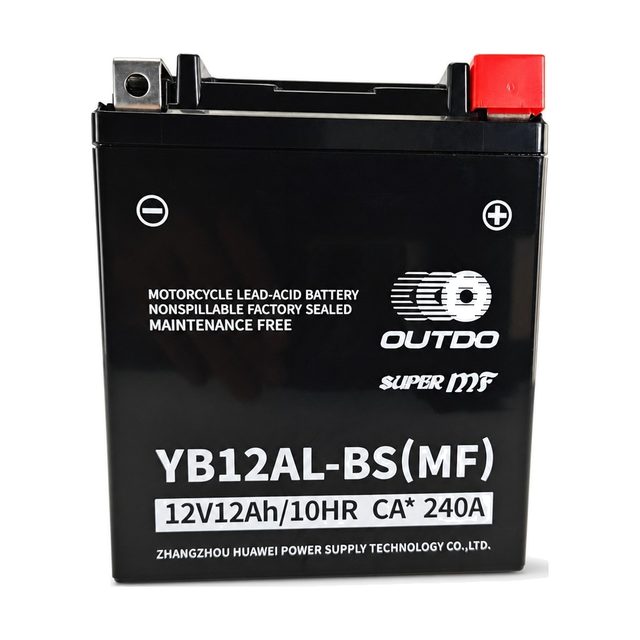 OUTDO YB12AL-BS, motobatéria YB12AL-A2 spredu s oboma pólmi
